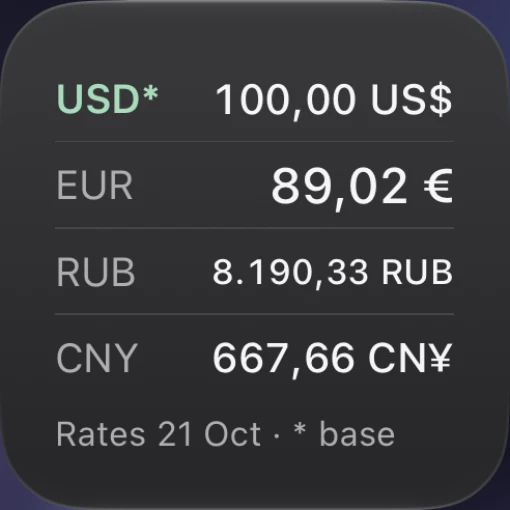 Small exchange rate widget in dark mode